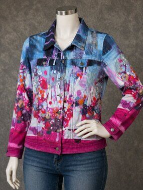 Art Simply Dolcezza Abstract Print Denim Jacket Women's Size XL Multi Color